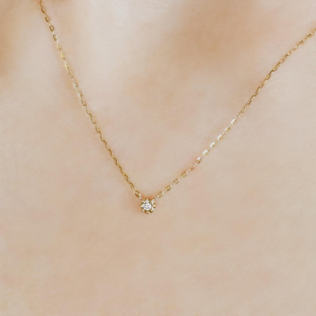 10K Diamond Petit Solitaire Necklace (Yellow Gold) - Model Image
