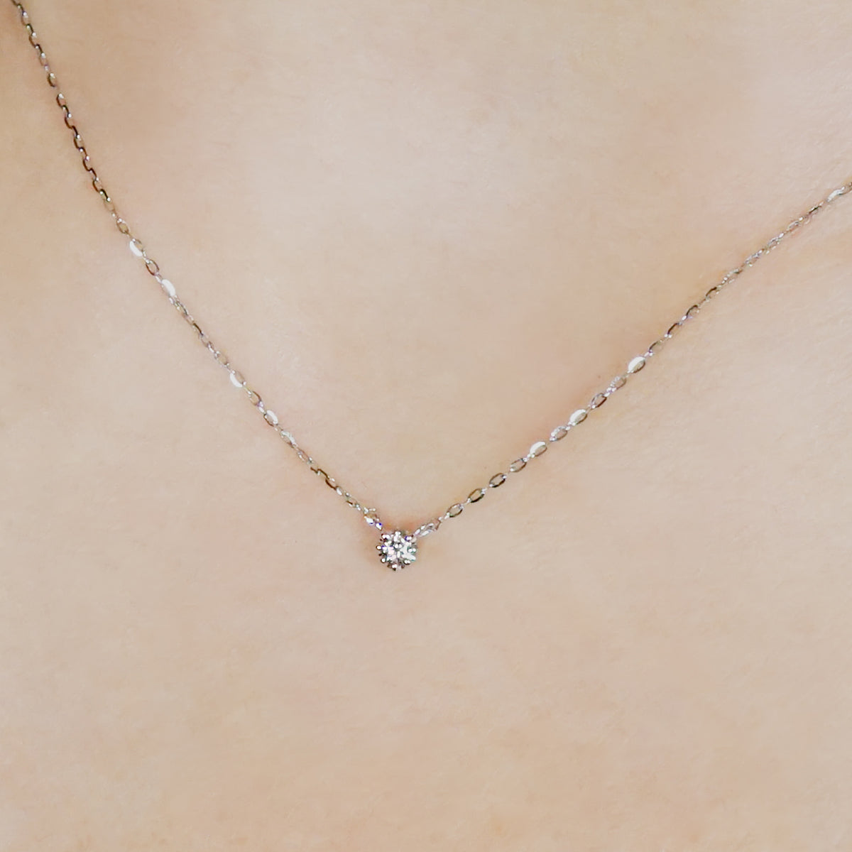 10K Diamond Petit Solitaire Necklace (White Gold) - Model Image