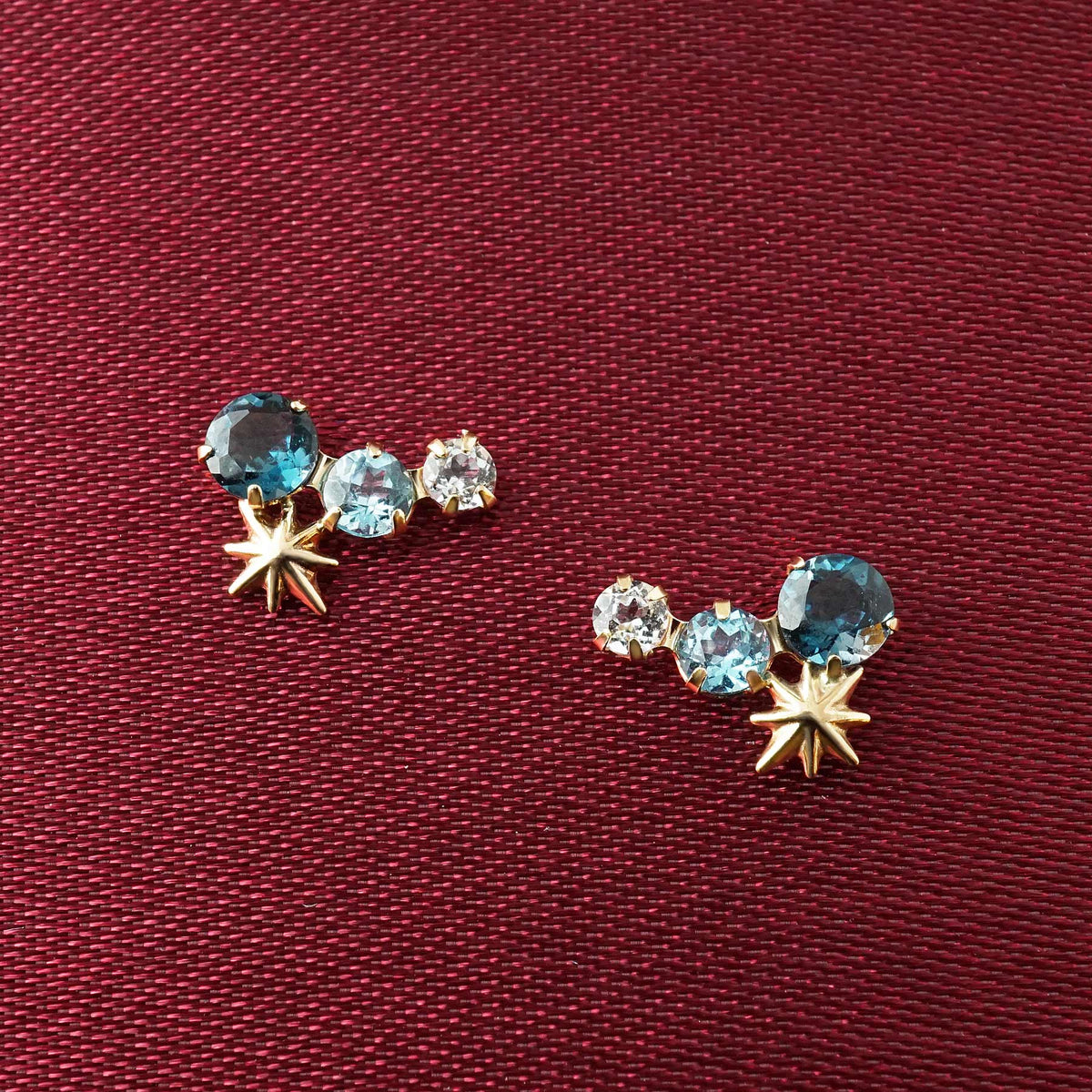 [Debut] 10K Blue Topaz Earrings [Curtain Up] (Yellow Gold) - Product Image