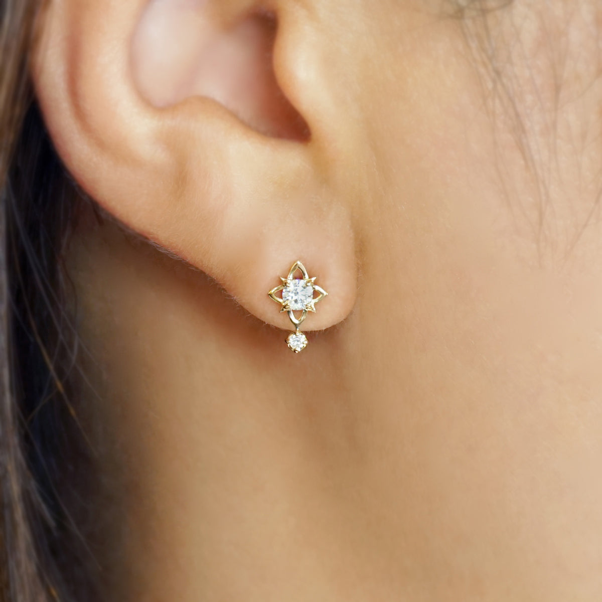 [Debut] 10K Moissanite Earrings [Spotlight] (Yellow Gold) - Model Image