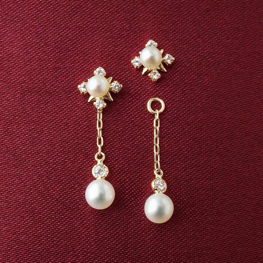 [Debut] 10K Freshwater Pearl 2Way Earrings [Top Star] (Yellow Gold) - Product Image
