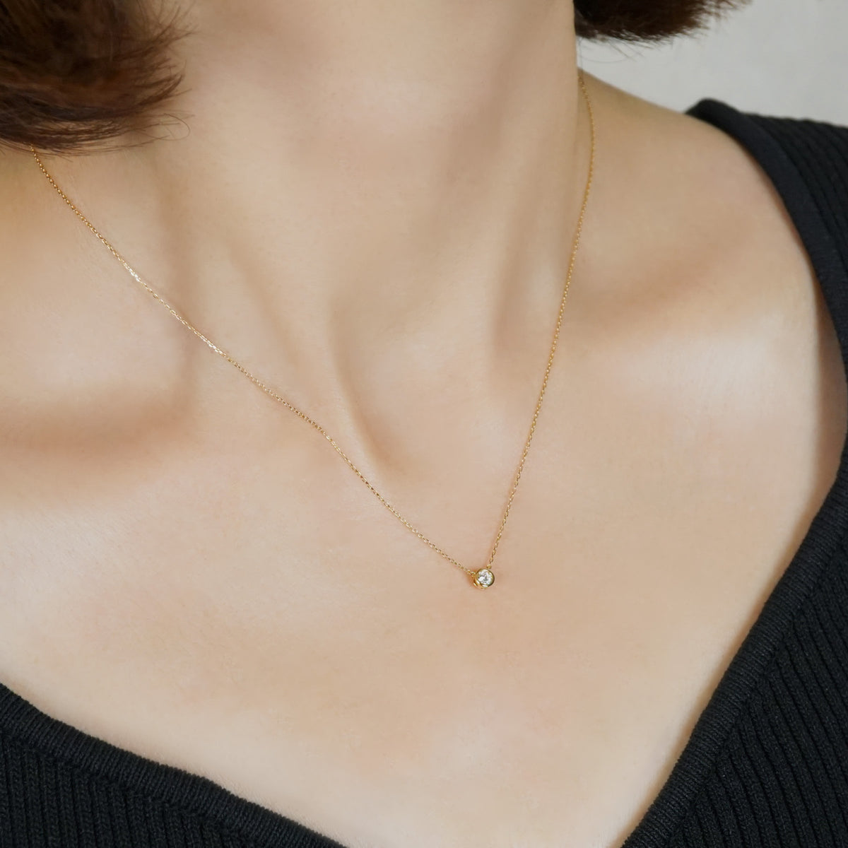 18K Diamond Limited Edition Solitaire Necklace (Yellow Gold) - Model Image