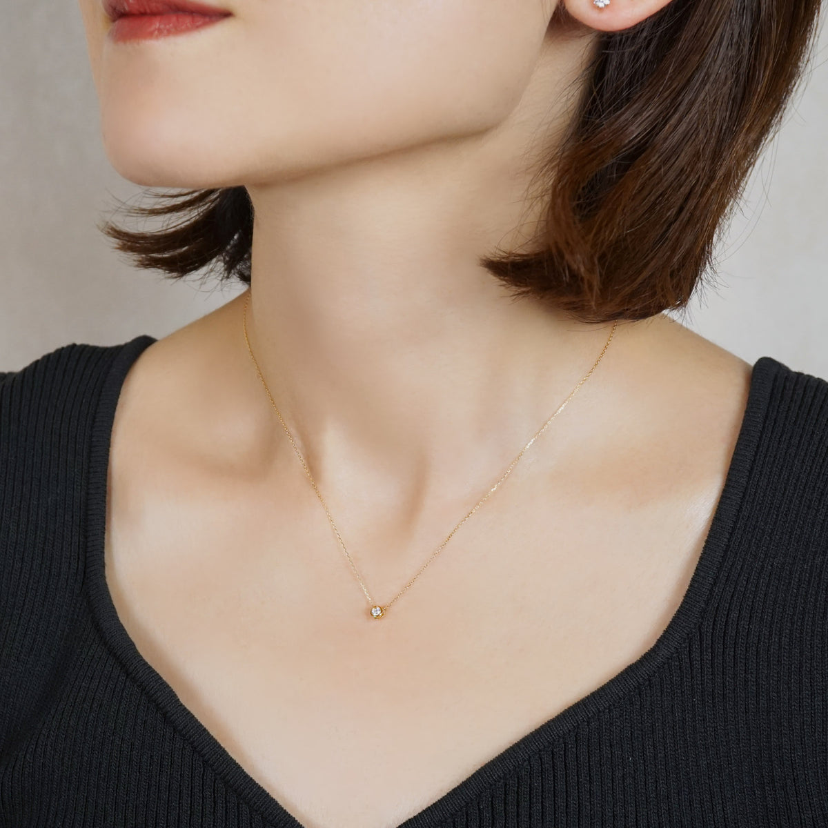 18K Diamond Limited Edition Solitaire Necklace (Yellow Gold) - Model Image
