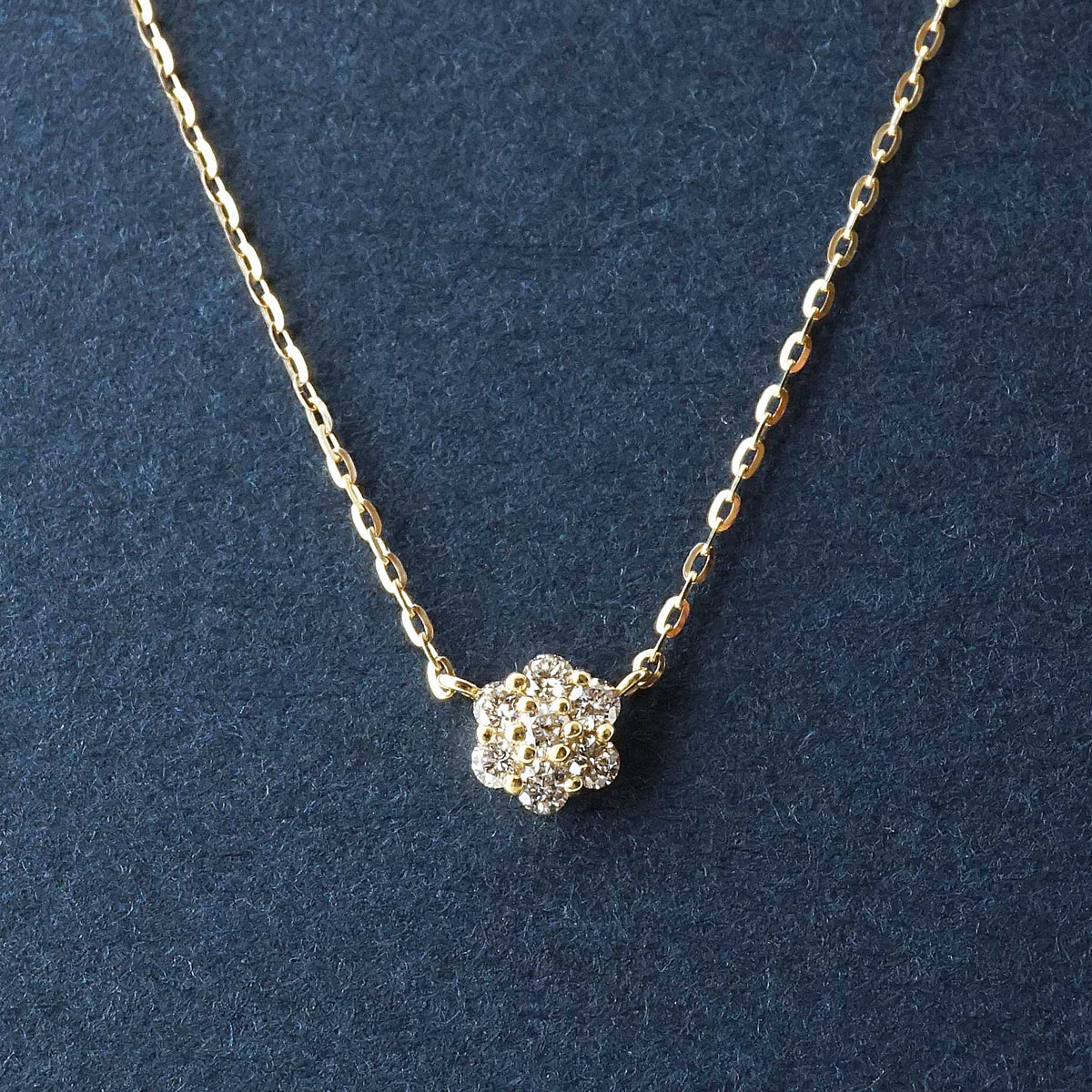 10K Diamond Flower Pave Necklace S (Yellow Gold) - Product Image