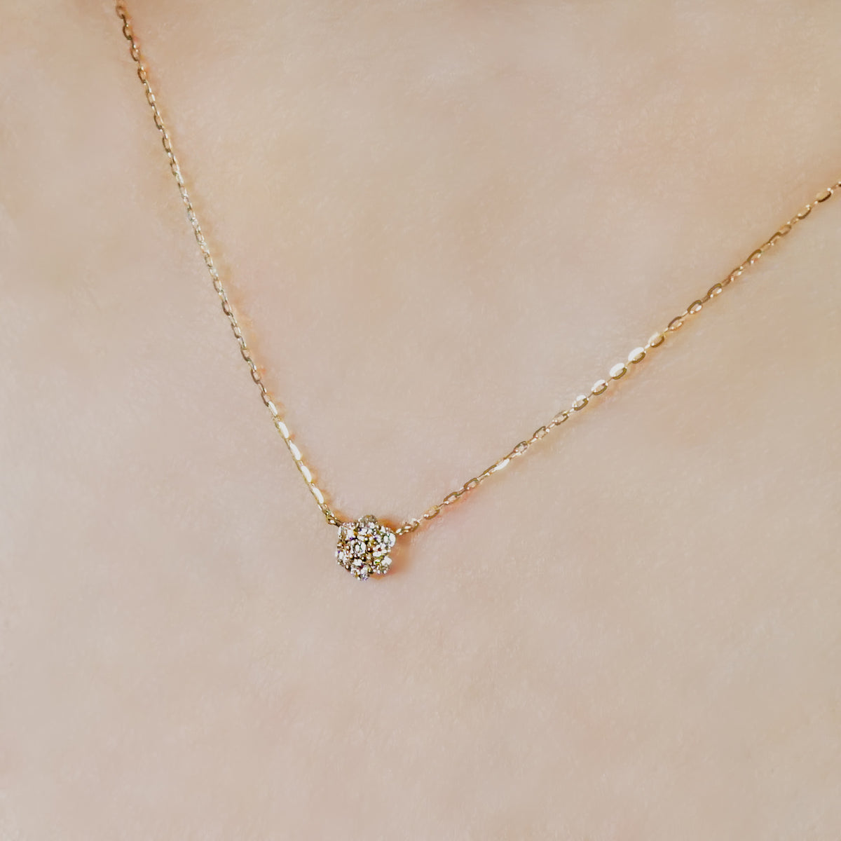 10K Diamond Flower Pave Necklace S (Yellow Gold) - Model Image