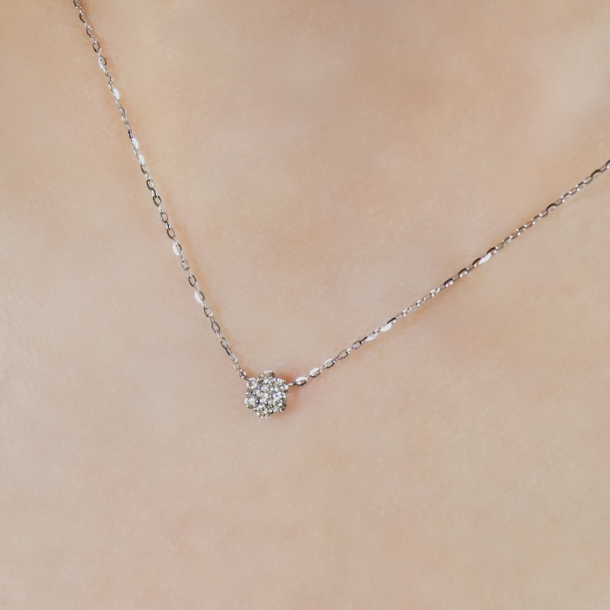 10K Diamond Flower Pave Necklace S (White Gold) - Model Image