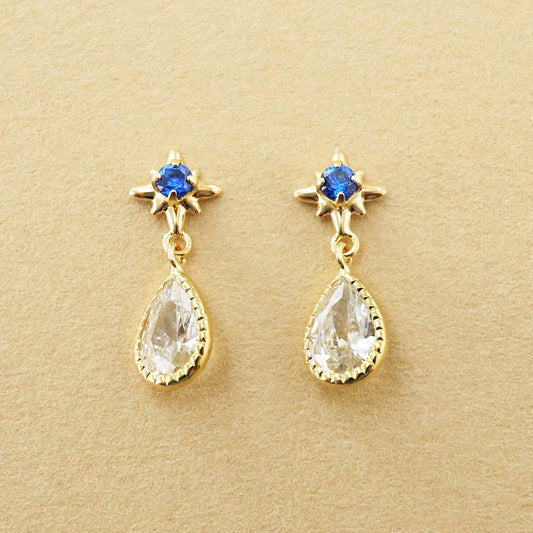 10K Star Swinging Dew Drop Earrings (Yellow Gold) - Product Image