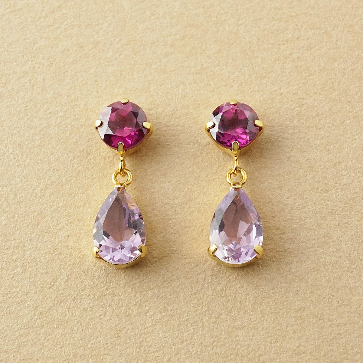 10K / 925 Sterling Silver Rhodolite Garnet Dew Drop Swinging Earrings - Product Image