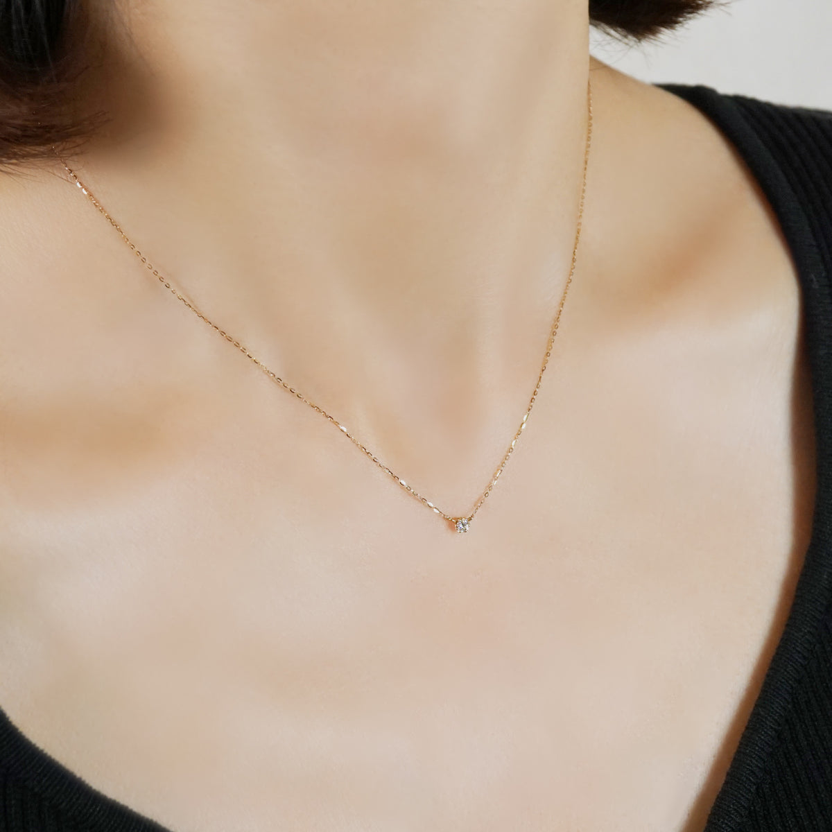 10K Heart & Cupid Diamond Solitaire Necklace (Yellow Gold) - Model Image