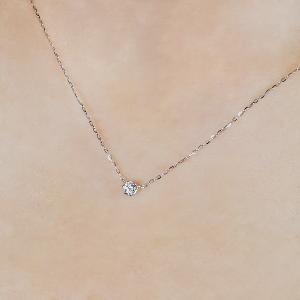 10K Heart & Cupid Diamond Solitaire Necklace (White Gold) - Model Image
