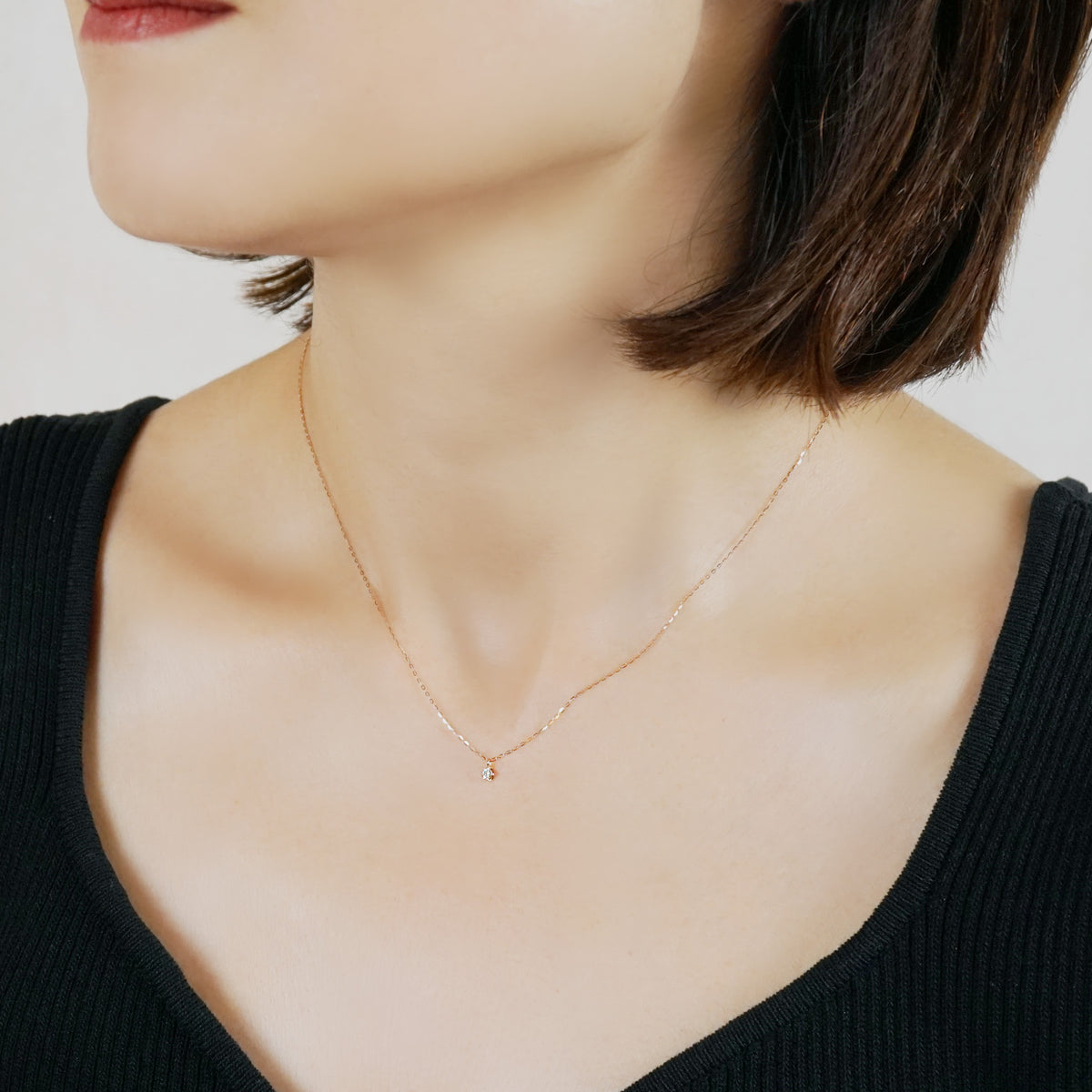 [Limited Quantity] 10K Diamond Petit Solitaire Necklace (Yellow Gold) - Model Image