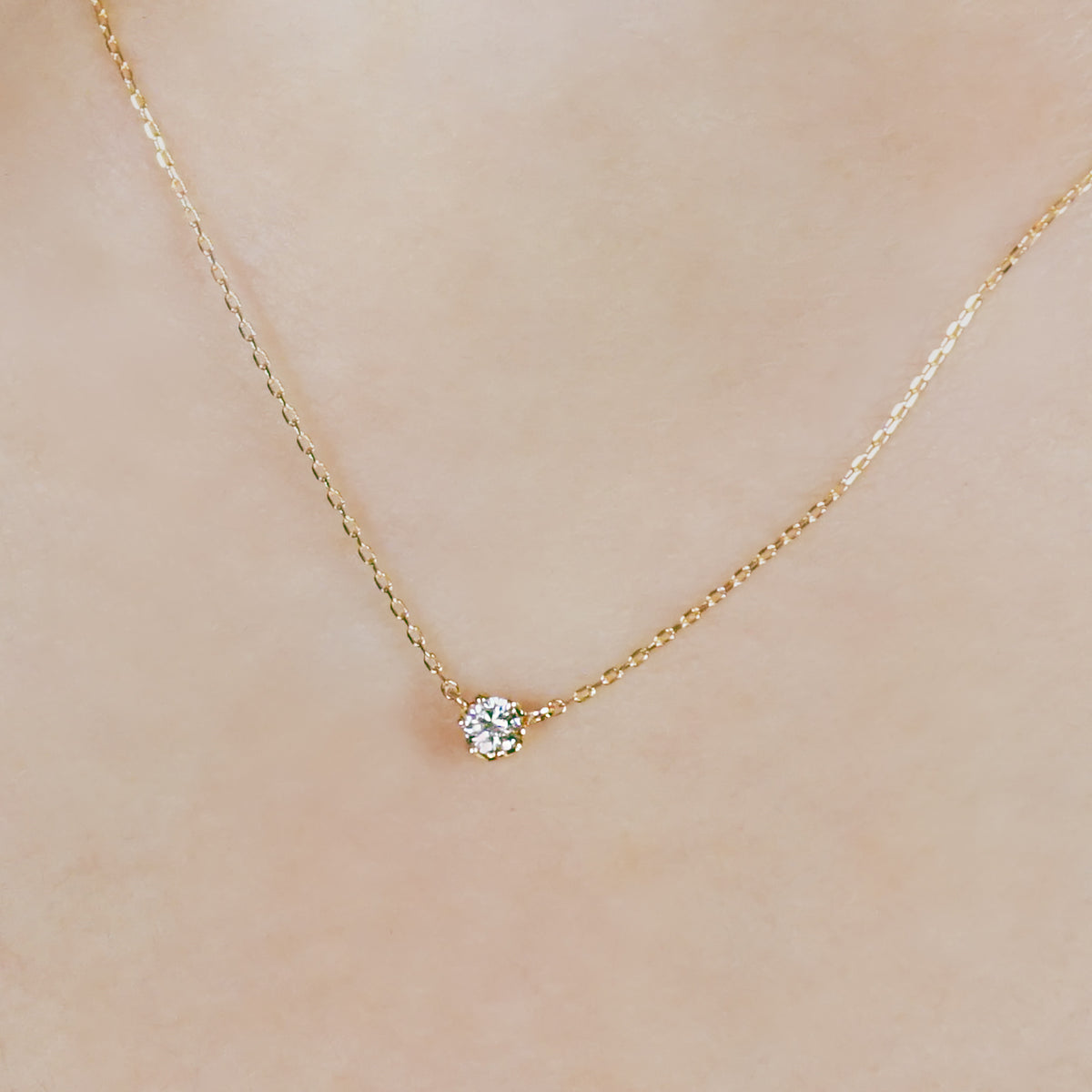 18K Heart & Cupid Diamond Solitaire Necklace (Yellow Gold) - Model Image