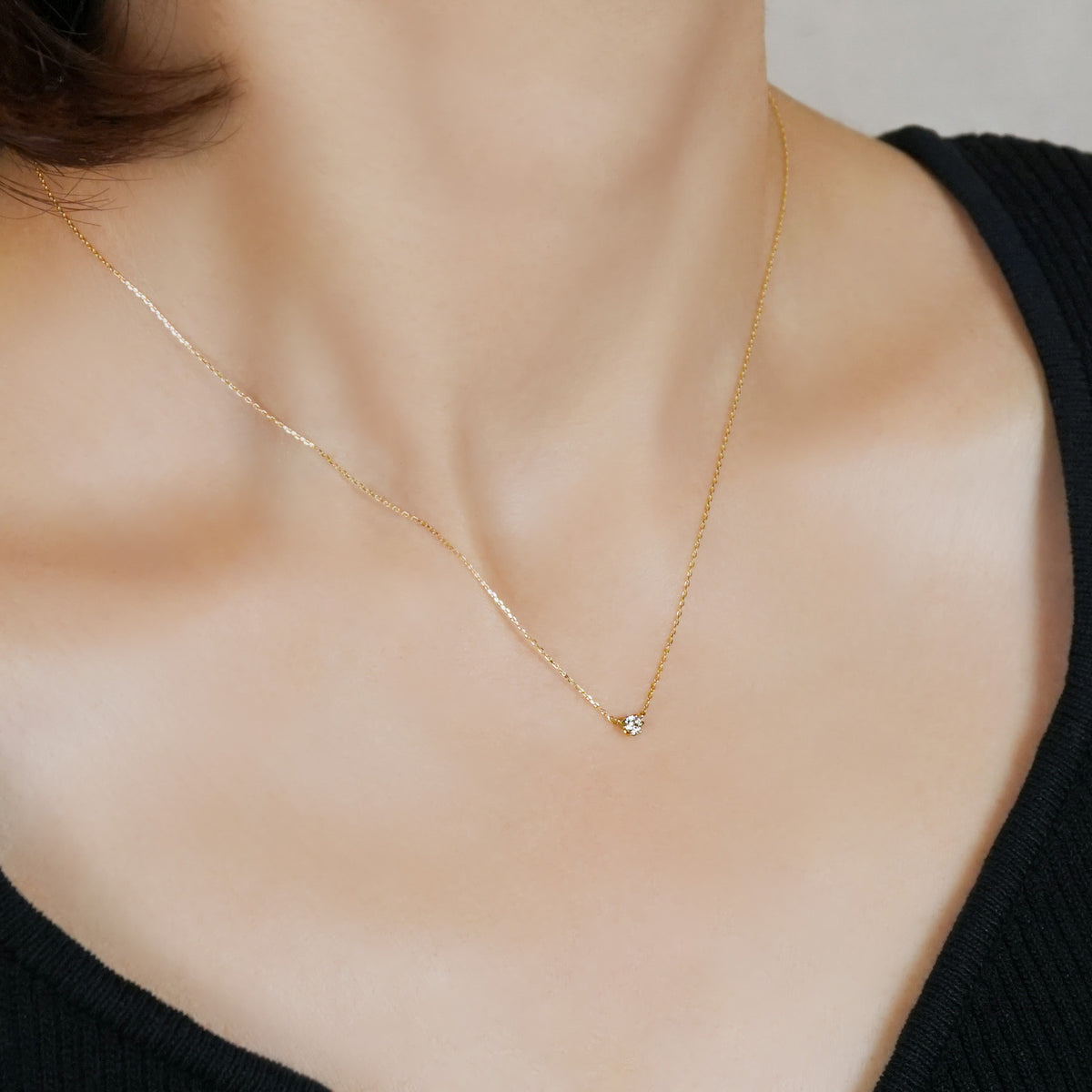 18K Heart & Cupid Diamond Solitaire Necklace (Yellow Gold) - Model Image