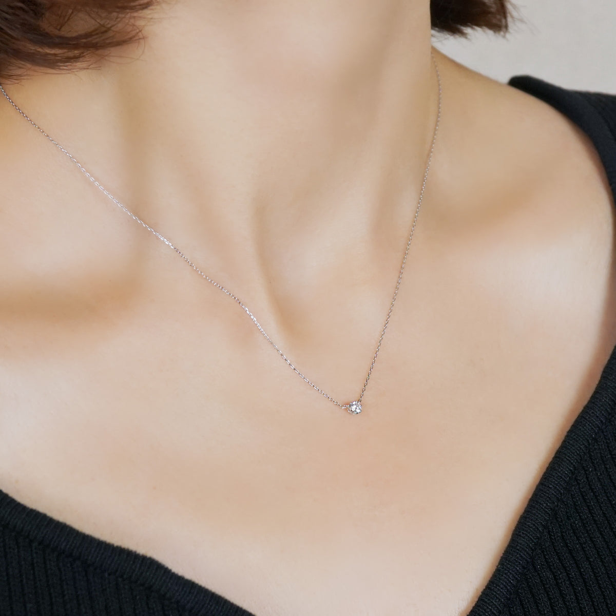 Platinum Heart & Cupid Diamond Solitaire Necklace - Model Image