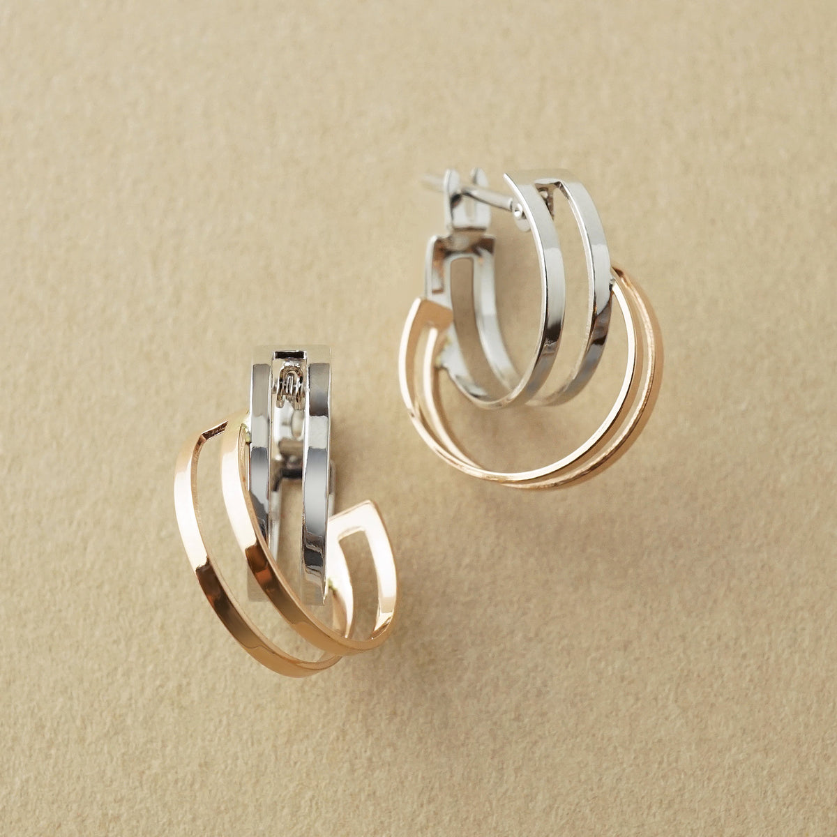 10K Double Hoop Earrings (White Gold / Rose Gold) - Product Image