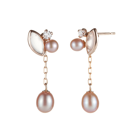 18K/10K Rose Gold Fresh Water Pearl Swinging Earrings - Product Image
