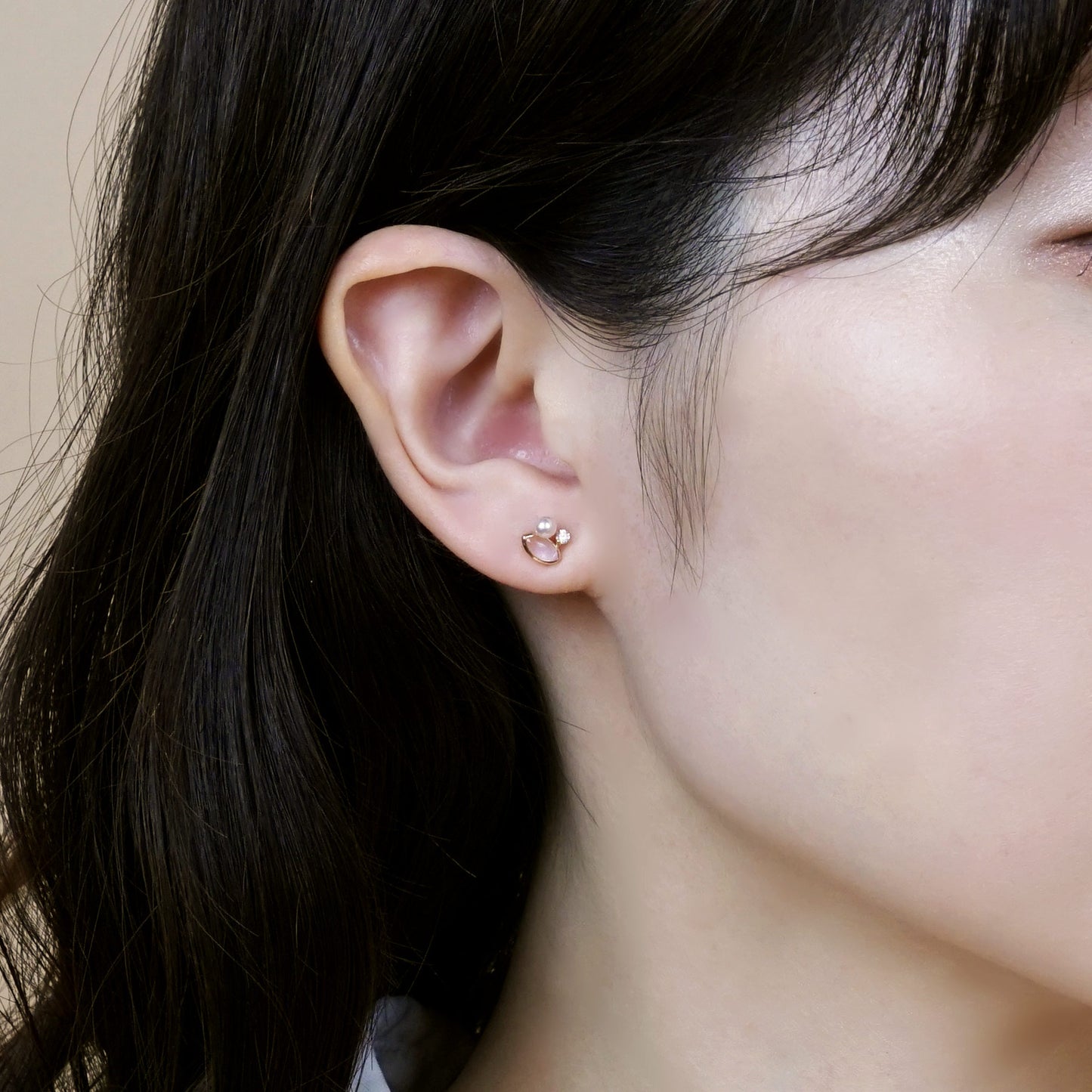 18K/10K Rose Gold Fresh Water Pearl Swinging Earrings - Model Image