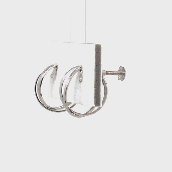 10K Mixed Cut Double Clip-On Hoop Earrings (White Gold) - Product Video