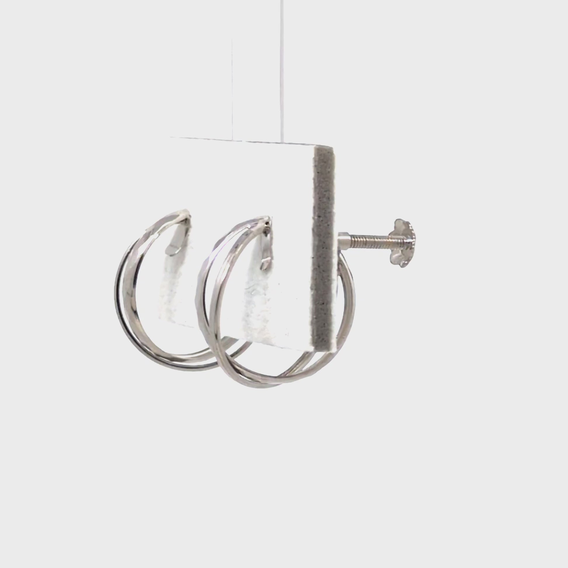 10K Mixed Cut Double Clip-On Hoop Earrings (White Gold) - Product Video