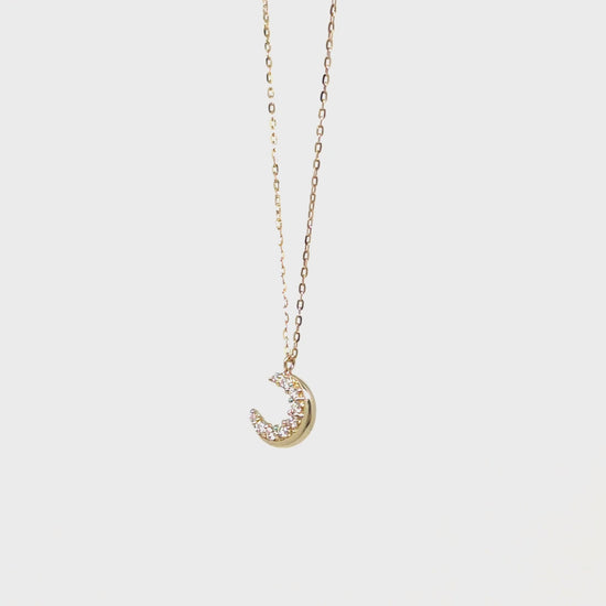 10K Moissanite Moon Necklace (Yellow Gold) - Product Video