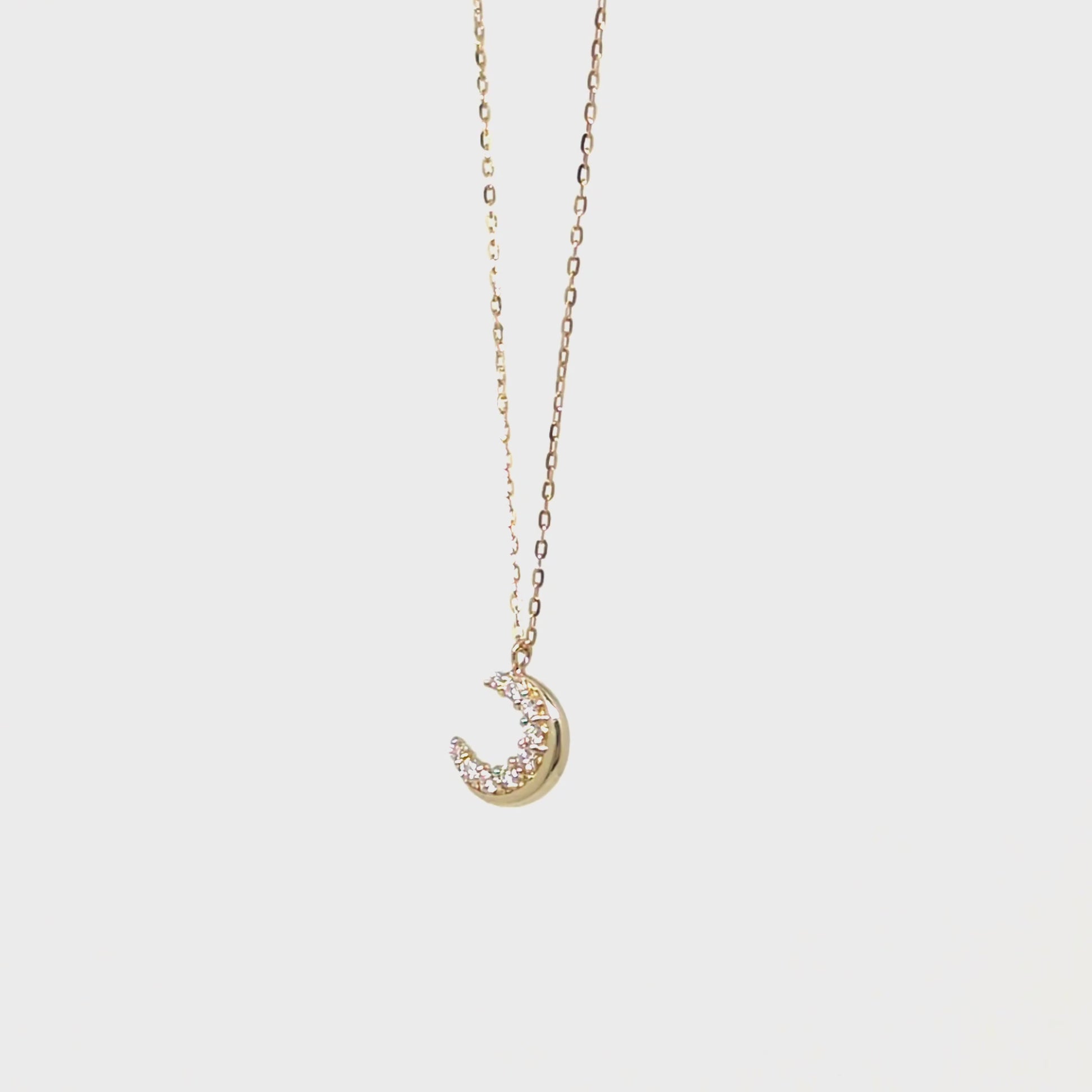 10K Moissanite Moon Necklace (Yellow Gold) - Product Video