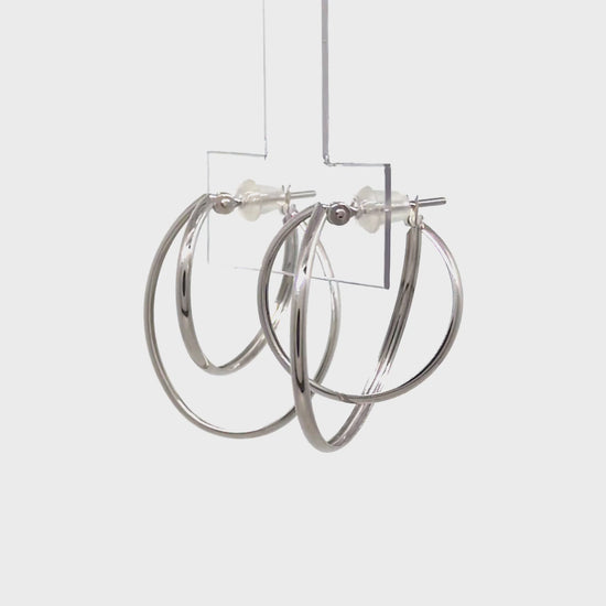 14K/10K Thin Line Double Hoop Earrings (White Gold) - Product Video