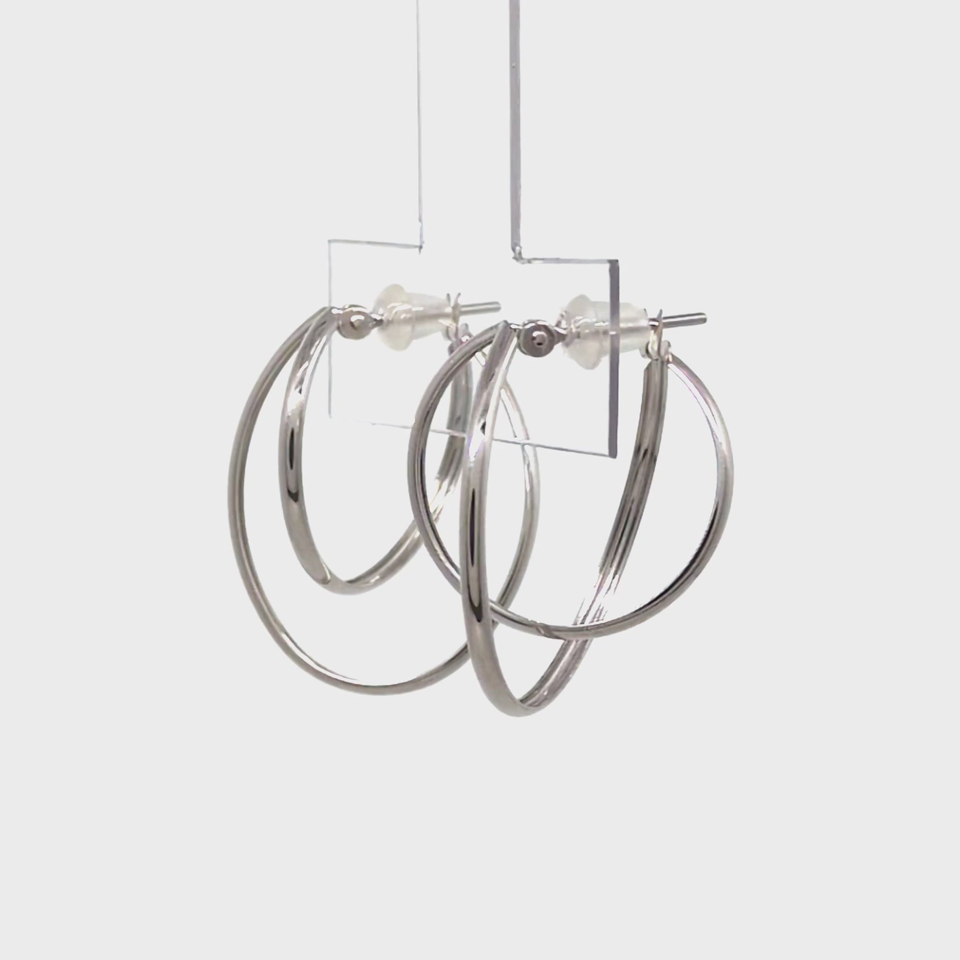 14K/10K Thin Line Double Hoop Earrings (White Gold) - Product Video