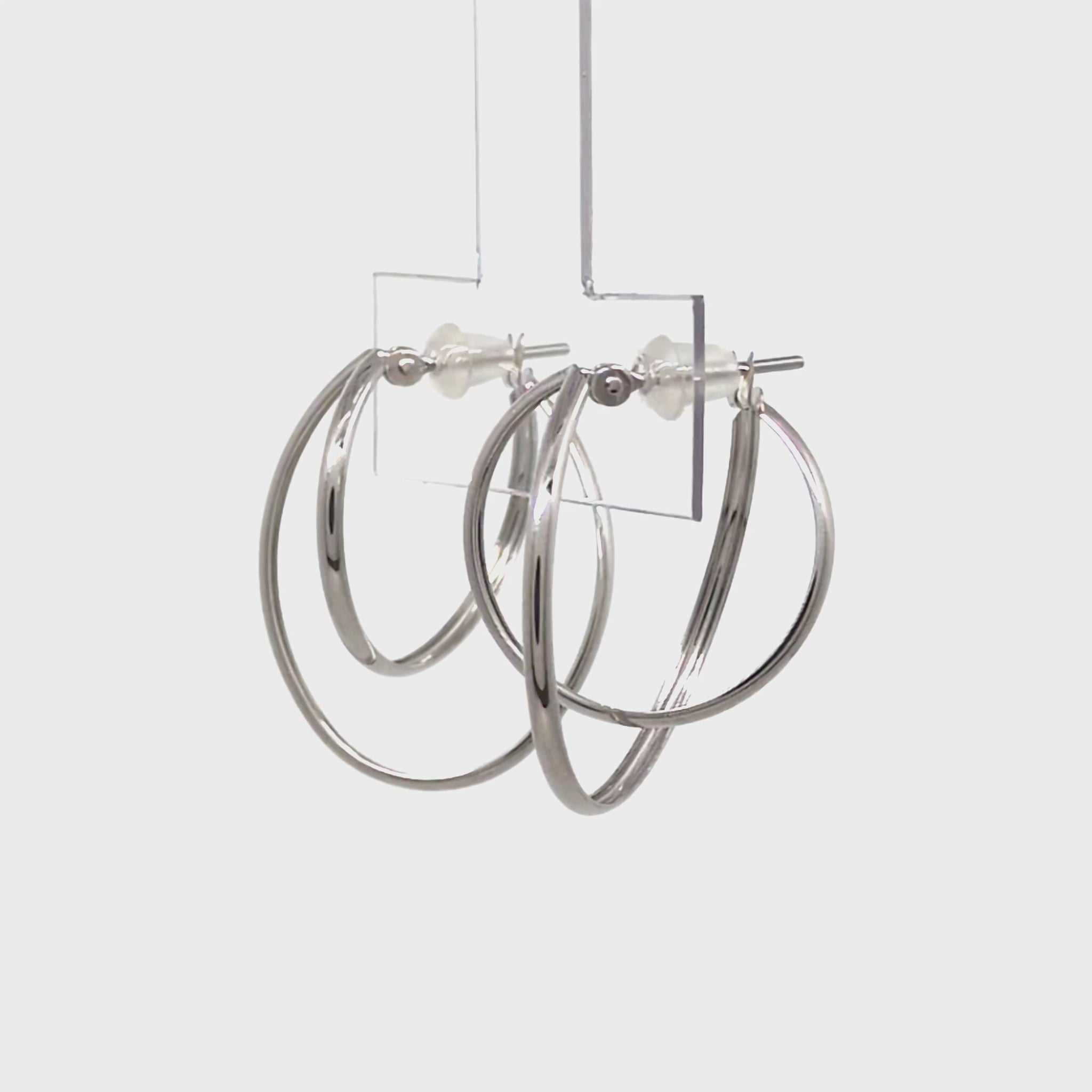14K/10K Thin Line Double Hoop Earrings (White Gold) - Product Video