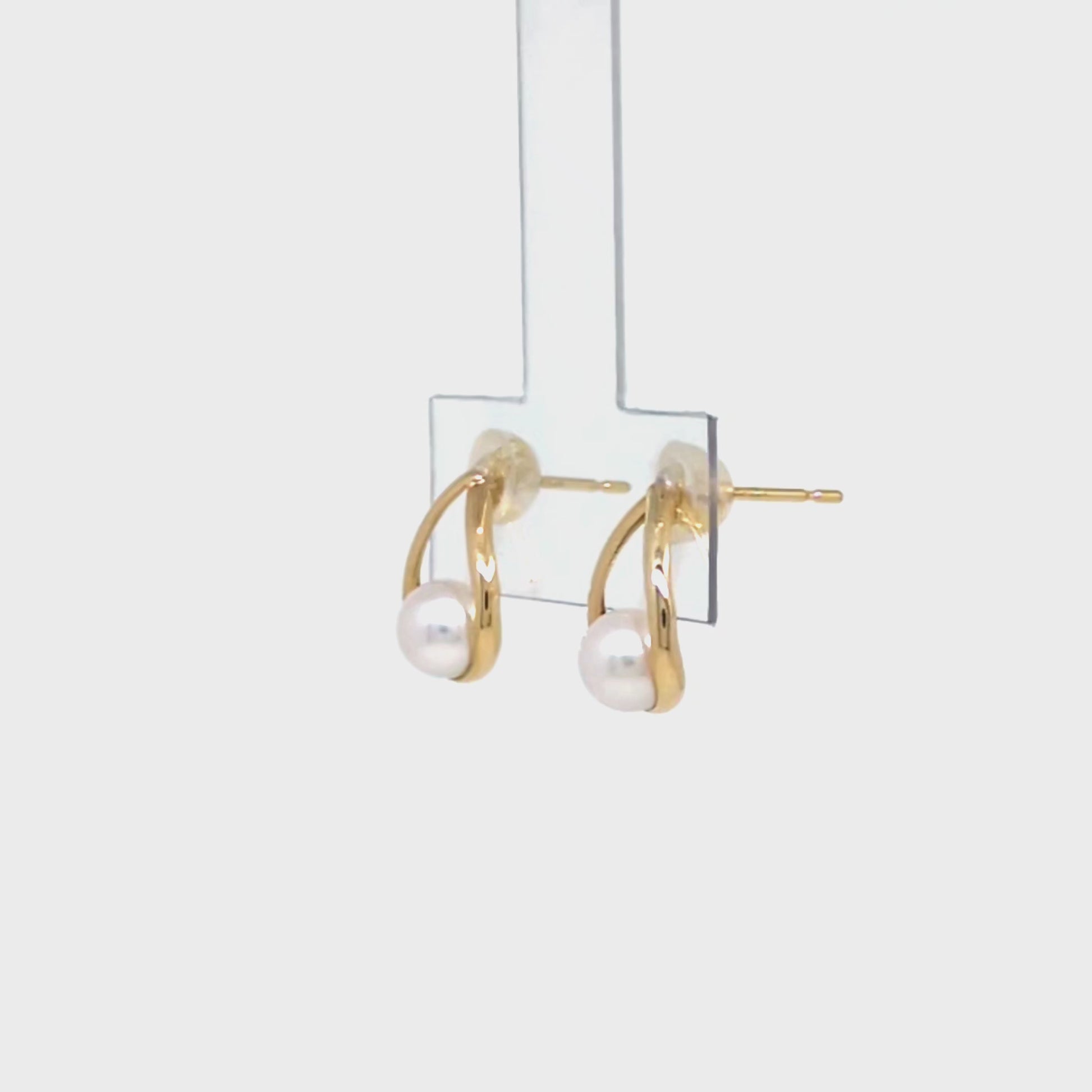 18K/10K Dew Drop Design Akoya Pearl Earrings (Yellow Gold) - Product Video