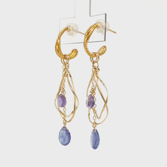 [Palette] 925 Sterling Silver / 10K / Gold Filled Tanzanite Charm Set Earrings [Dance] - Product Video