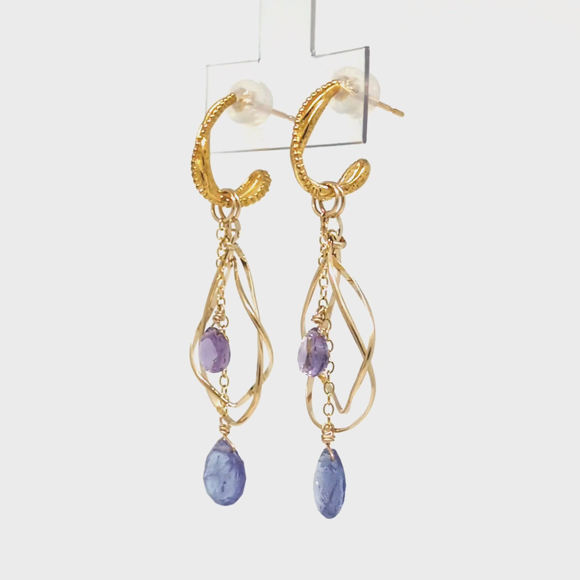 [Palette] 925 Sterling Silver / 10K / Gold Filled Tanzanite Charm Set Earrings [Dance] - Product Video