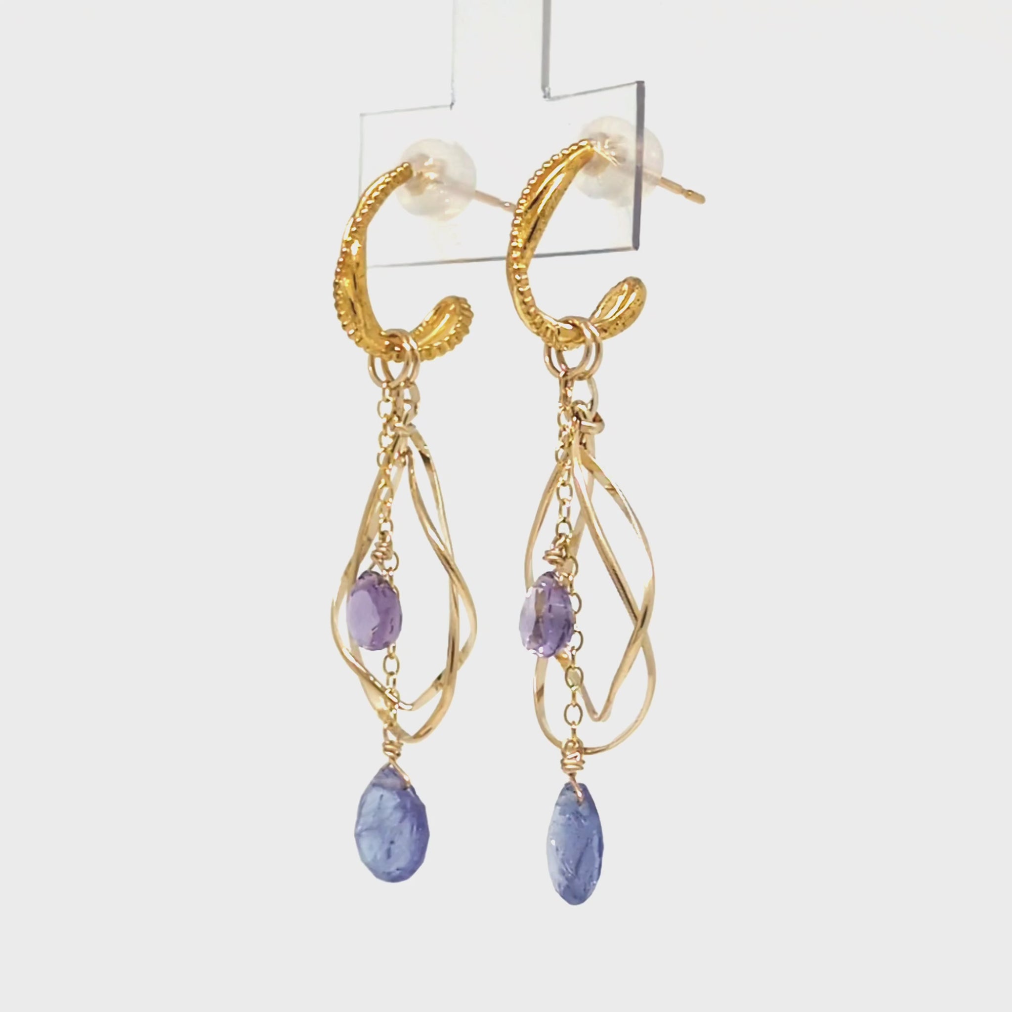 [Palette] 925 Sterling Silver / 10K / Gold Filled Tanzanite Charm Set Earrings [Dance] - Product Video