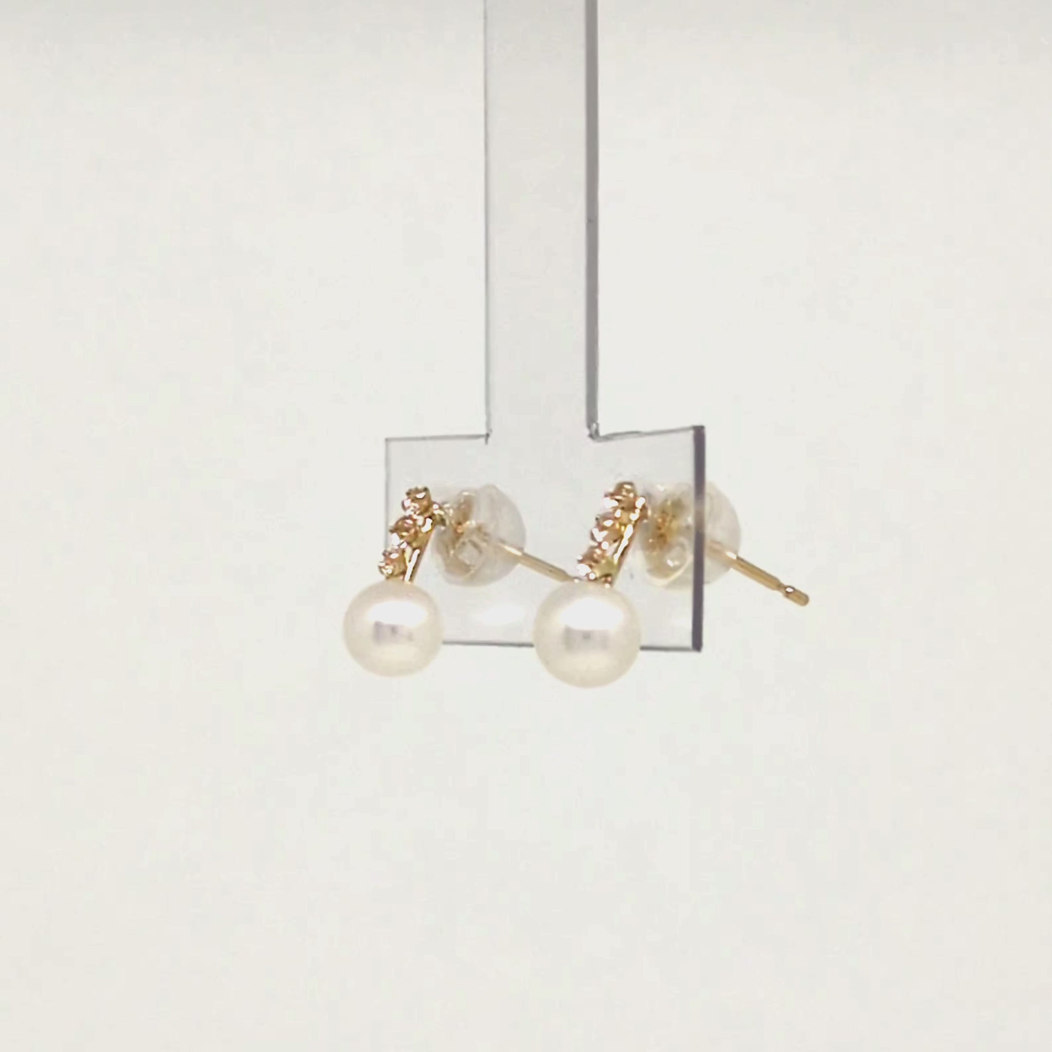 18K/10K Freshwater Pearl 3-Stone Line Earrings (Yellow Gold) - Product Video