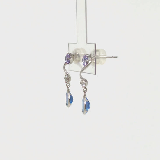 10K Blue Twisted Swinging Earrings (White Gold) - Product Video