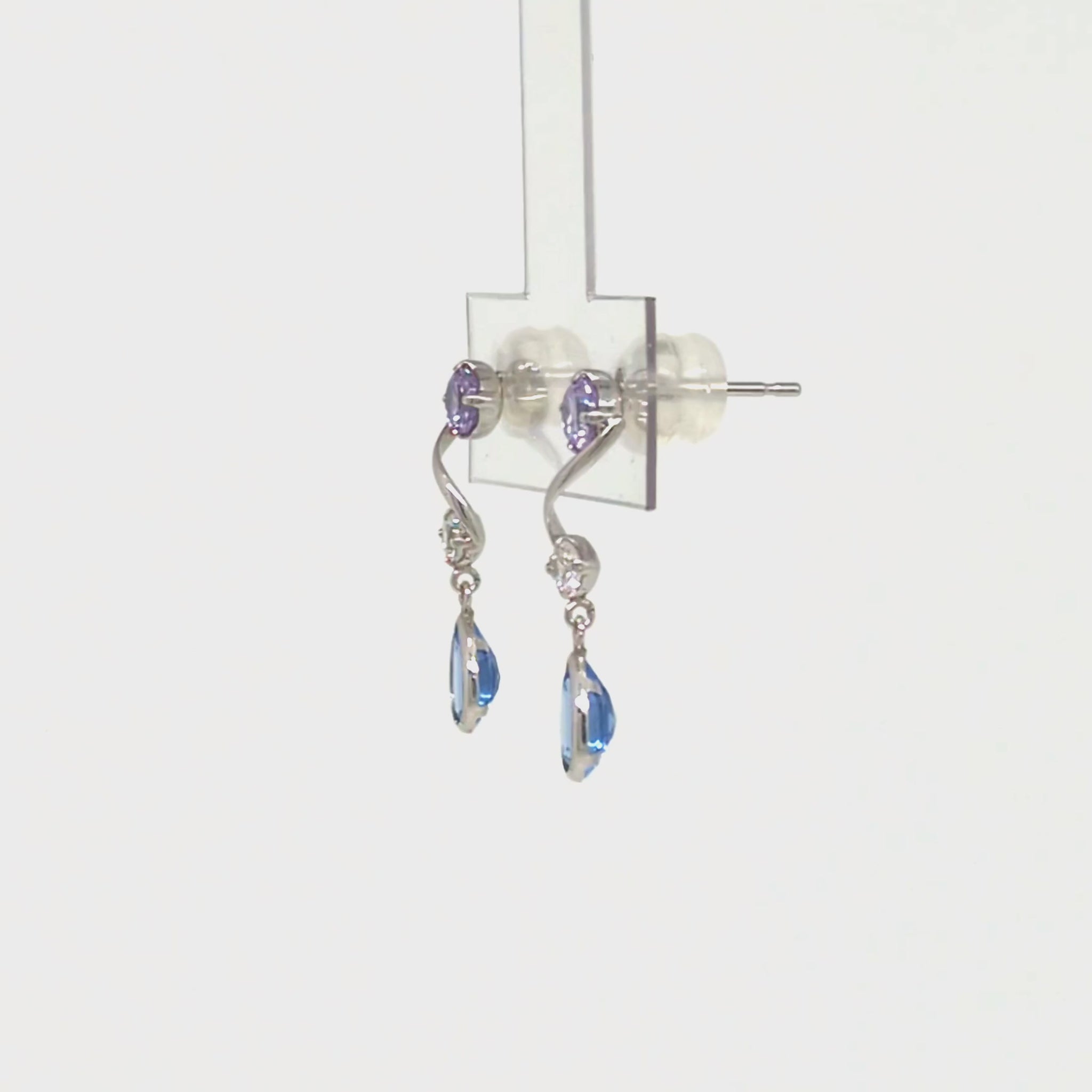 10K Blue Twisted Swinging Earrings (White Gold) - Product Video
