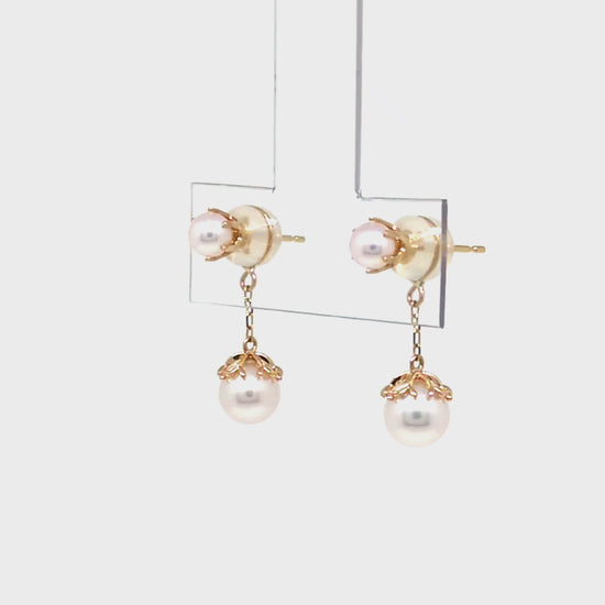 18K/10K Akoya Pearl 2Way Swinging Earrings [Mistletoe] (Yellow Gold) - Product Video