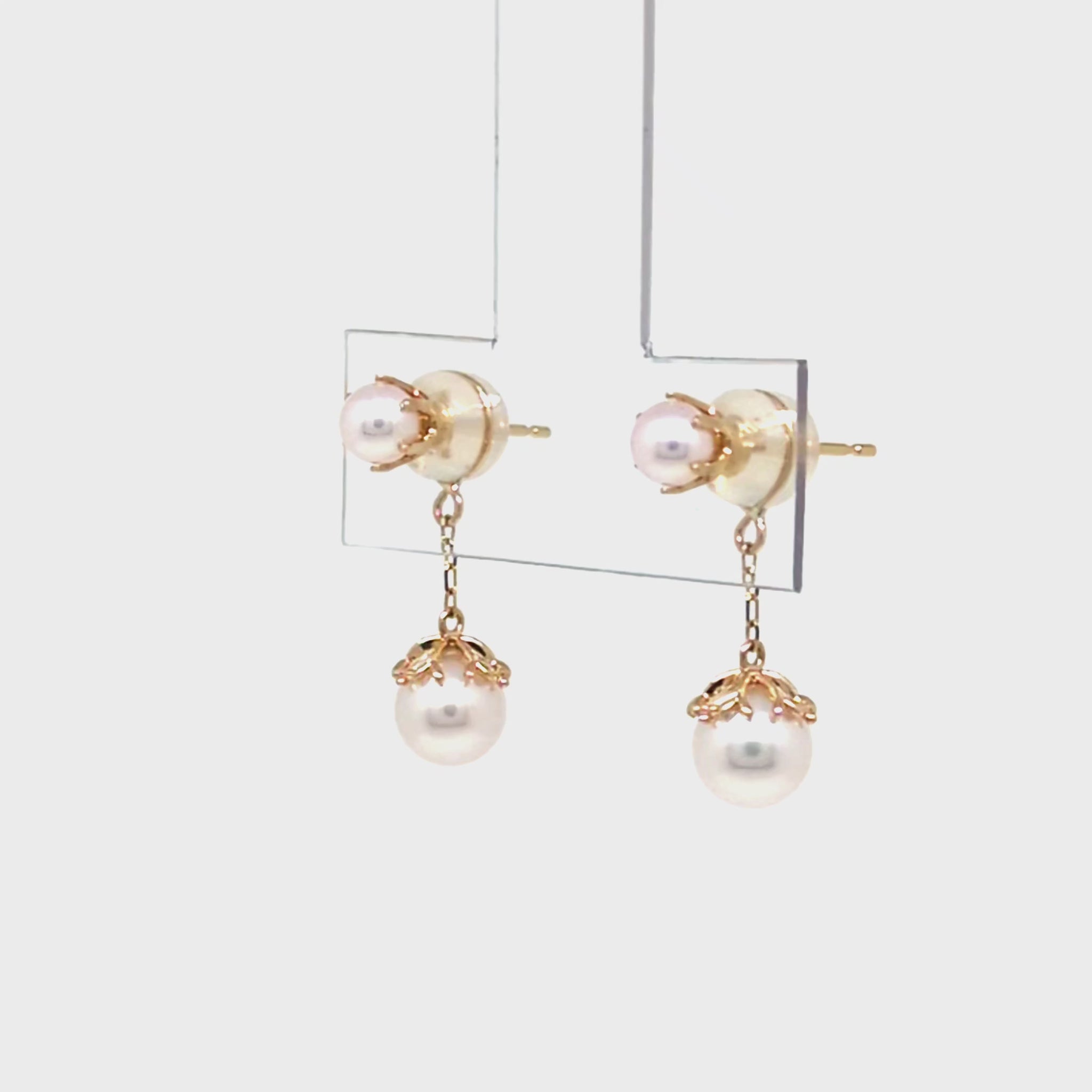 18K/10K Akoya Pearl 2Way Swinging Earrings [Mistletoe] (Yellow Gold) - Product Video