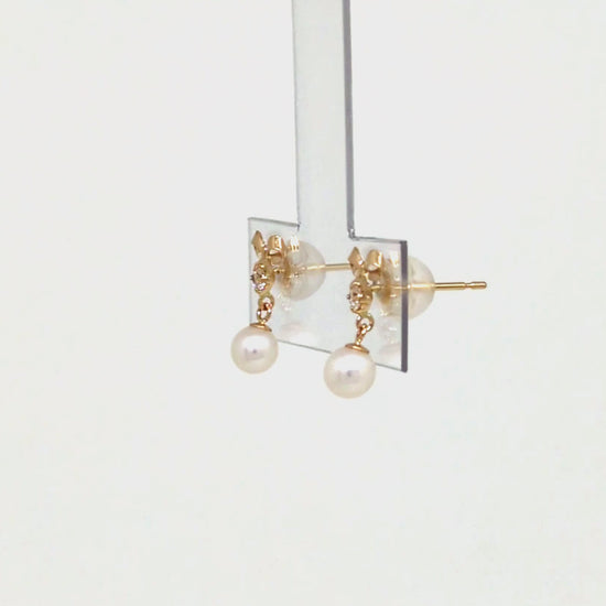 18K/10K Freshwater Pearl Ribbon Swinging Earrings (Yellow Gold) - Product Video