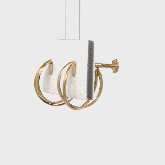 10K Mixed Cut Double Clip-On Hoop Earrings (Yellow Gold) - Product Video