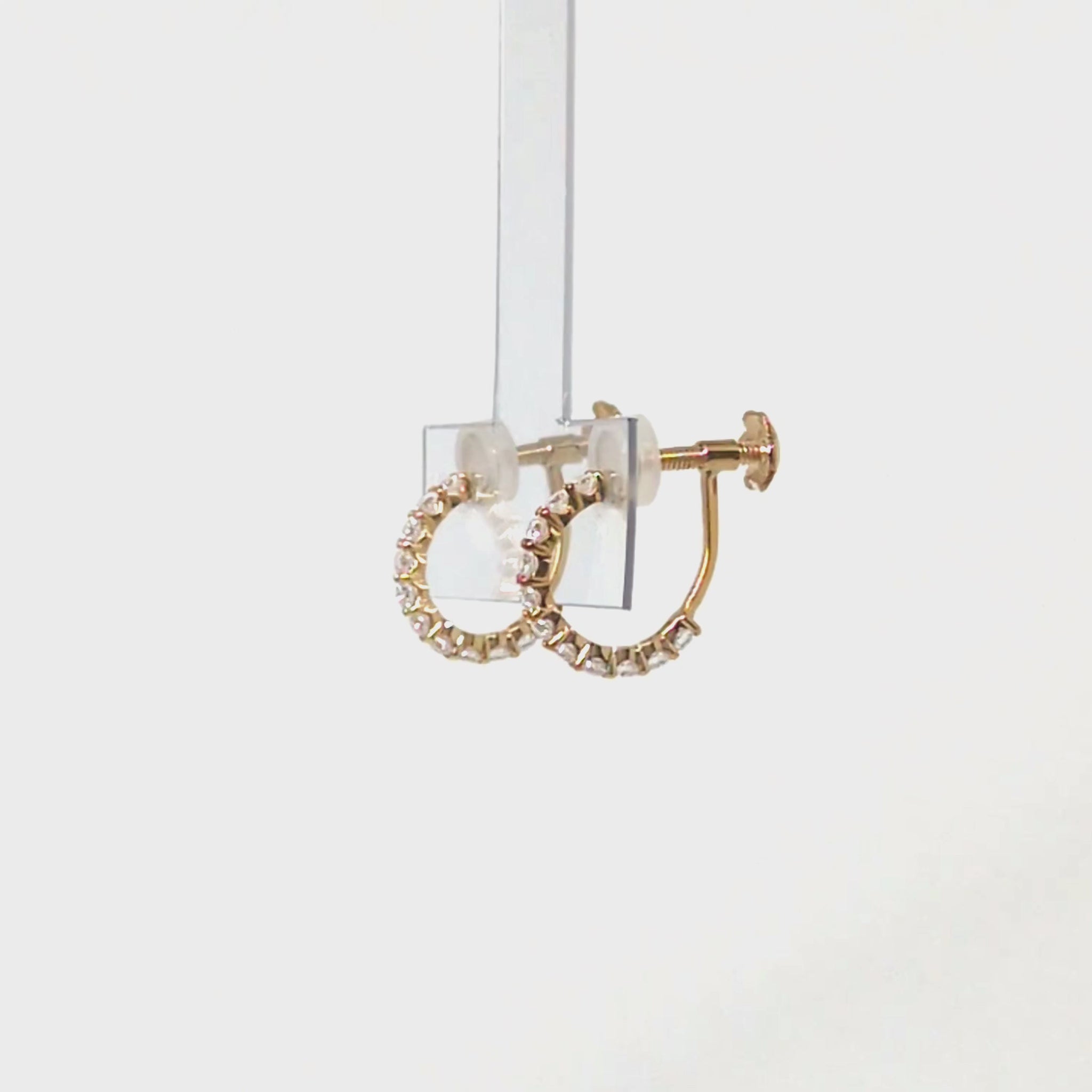 10K Moissanite Melee Hoop Clip-On Earrings (Yellow Gold) - Product Video