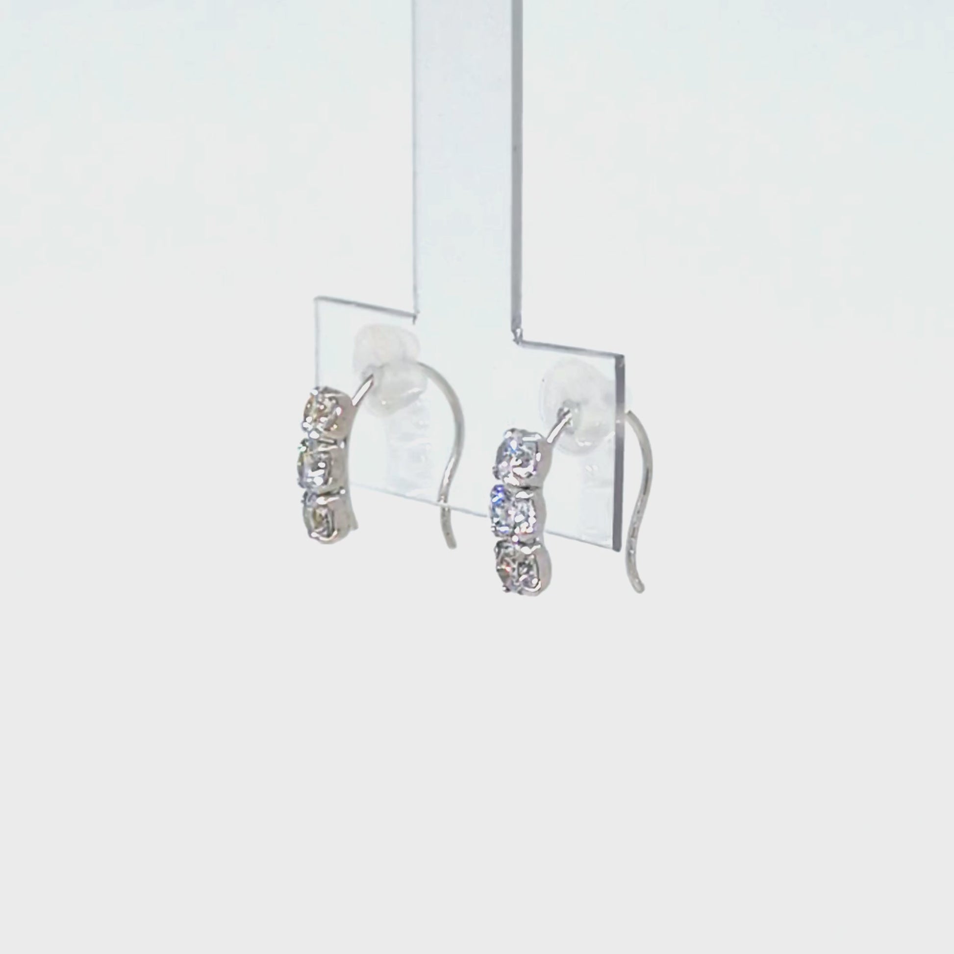 10K 3-Stone Wire Earrings (White Gold) - Product Video