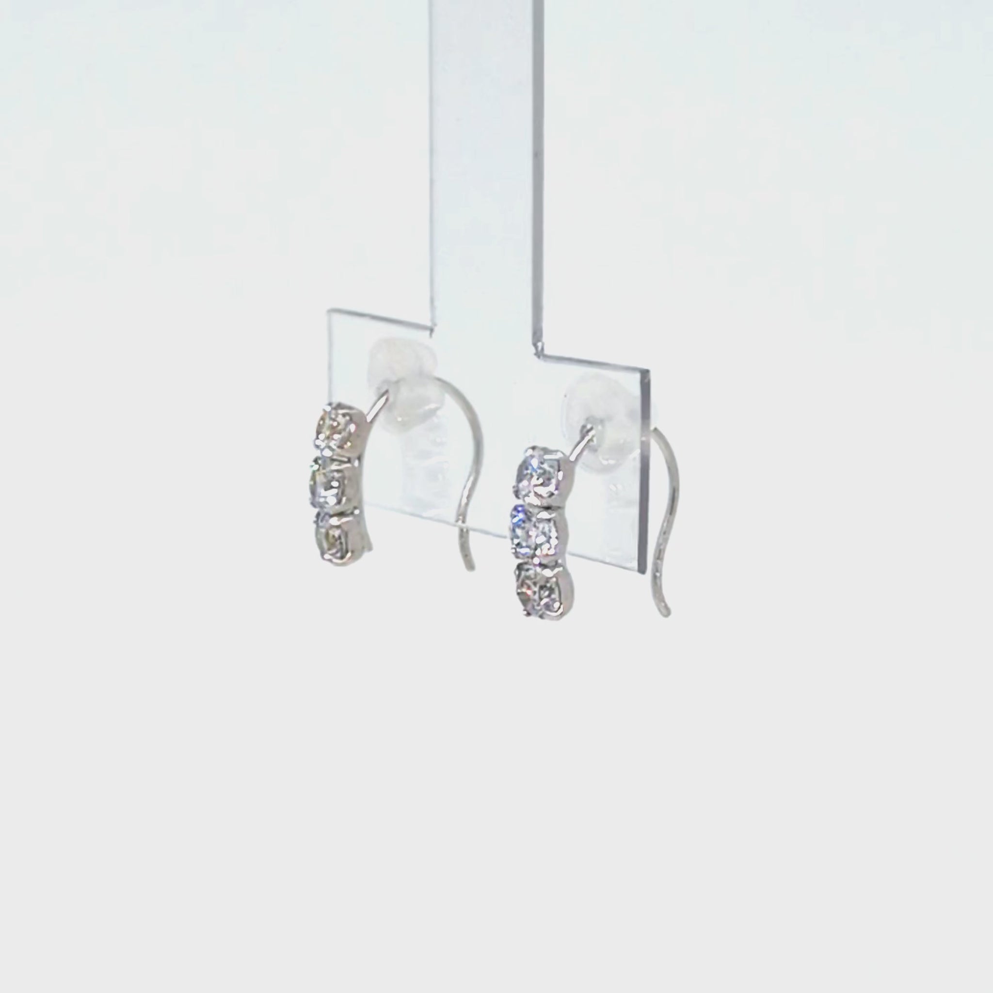 10K 3-Stone Wire Earrings (White Gold) - Product Video