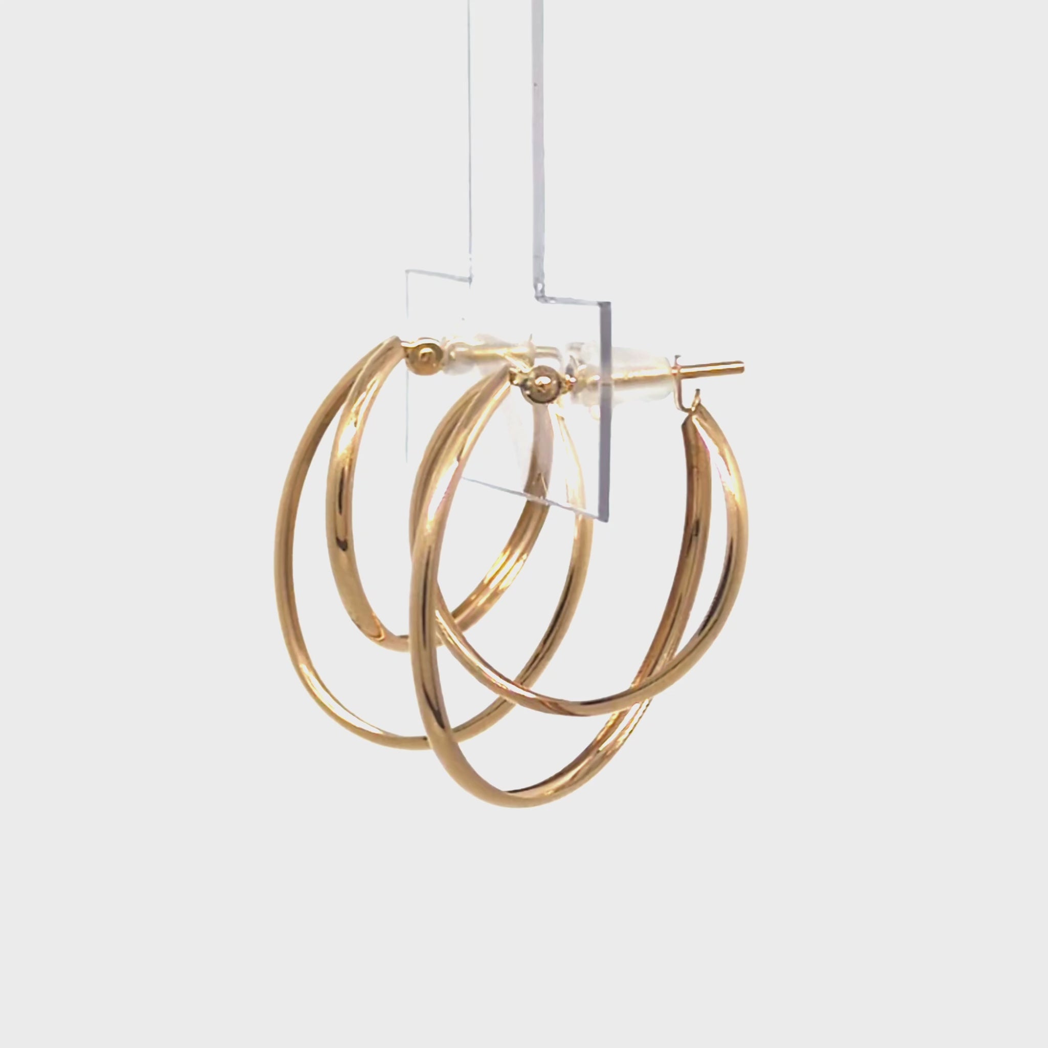 18K/10K Thin Line Double Hoop Earrings (Yellow Gold) - Product Video