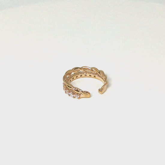 10K Moissanite Melee Line & Twist Dual Ear Cuff (Yellow Gold) - Product Video