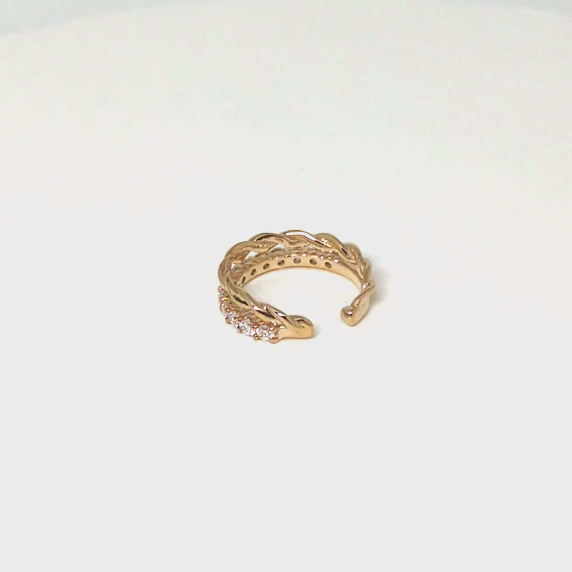 10K Moissanite Melee Line & Twist Dual Ear Cuff (Yellow Gold) - Product Video