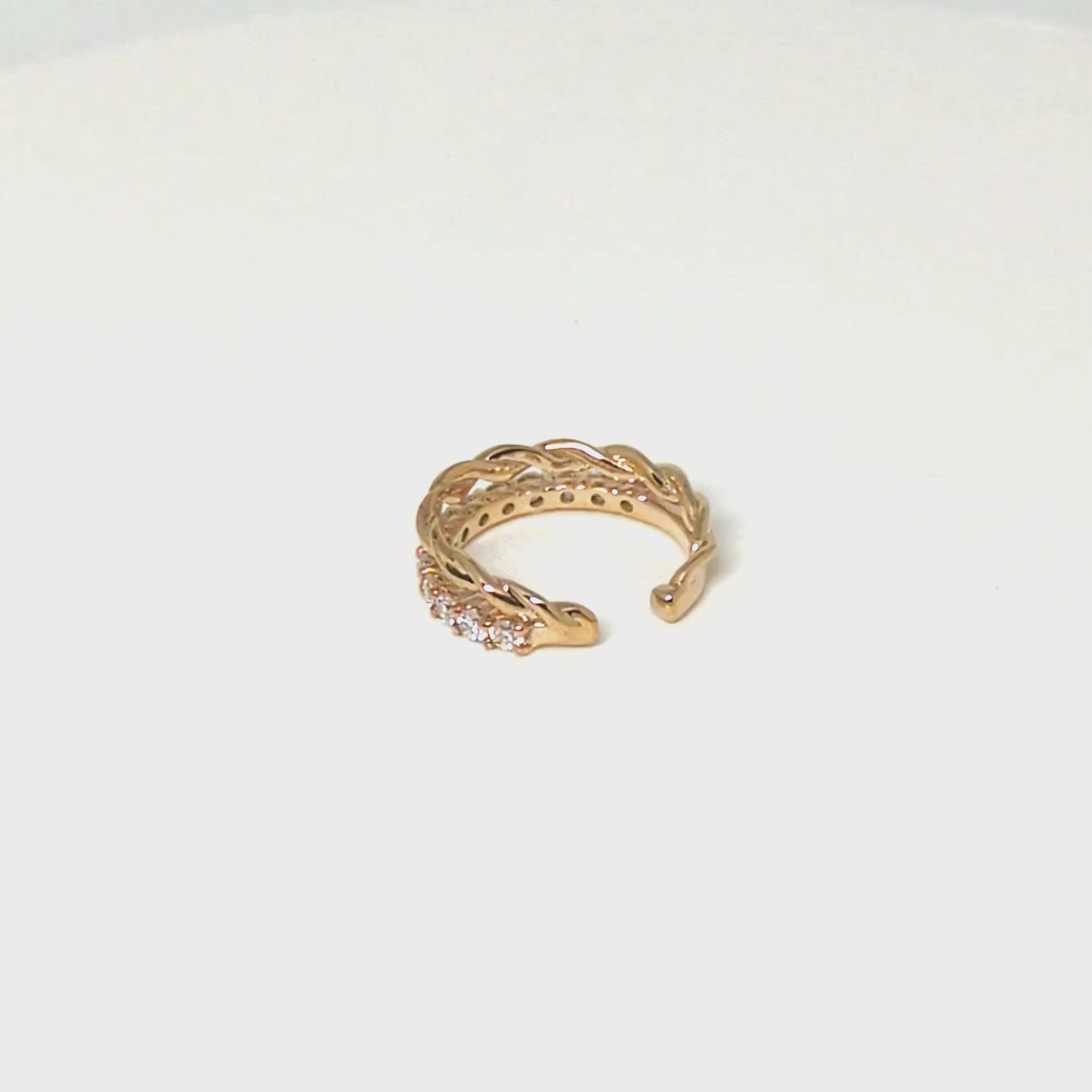10K Moissanite Melee Line & Twist Dual Ear Cuff (Yellow Gold) - Product Video