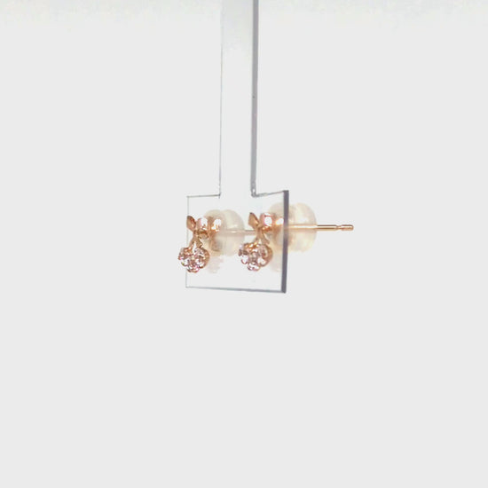 10K Ribbon 3-Stone Stud Earrings (Rose Gold) - Product Video