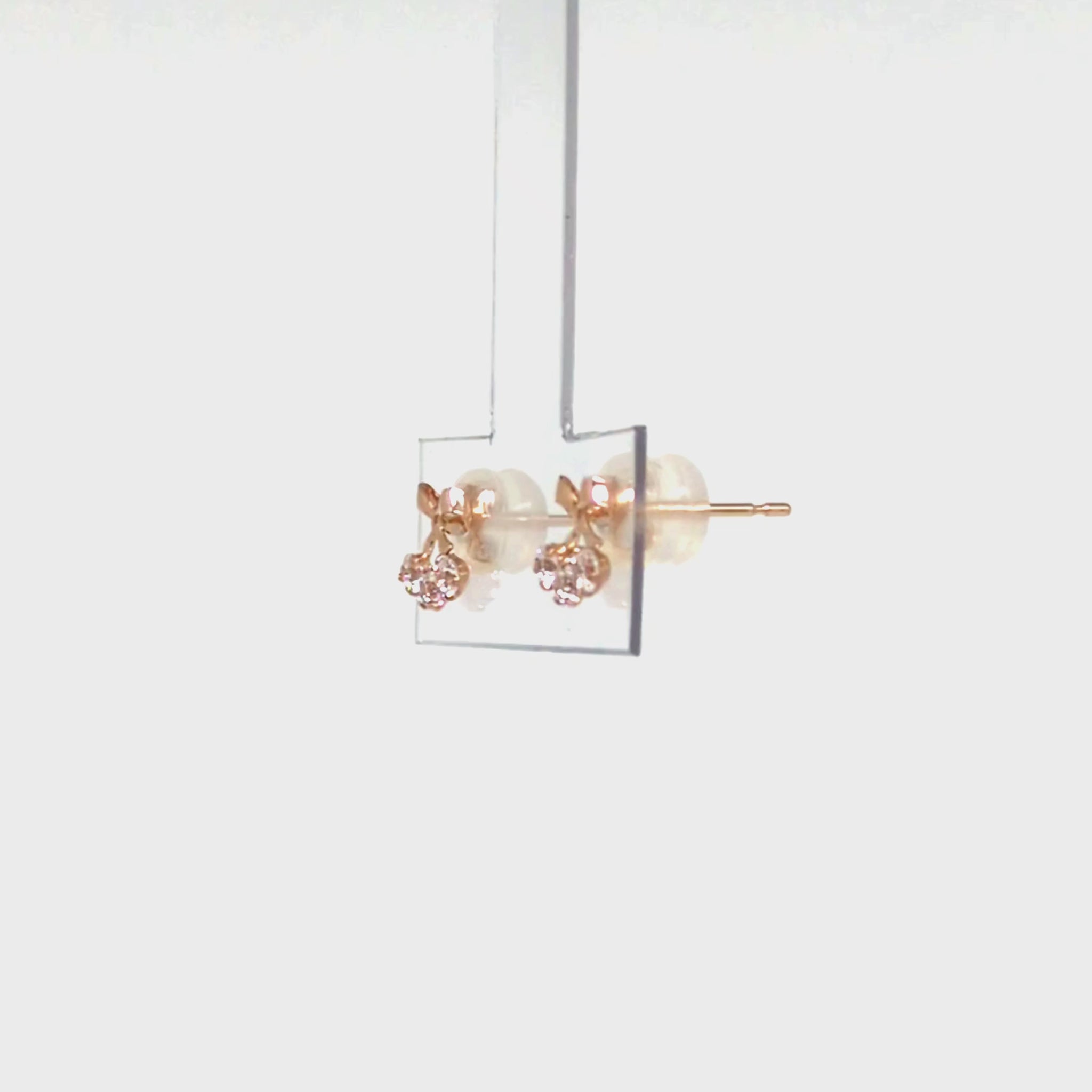 10K Ribbon 3-Stone Stud Earrings (Rose Gold) - Product Video
