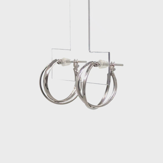 14K/10K Mixed Cut Double Hoop Earrings (White Gold) - Product Video