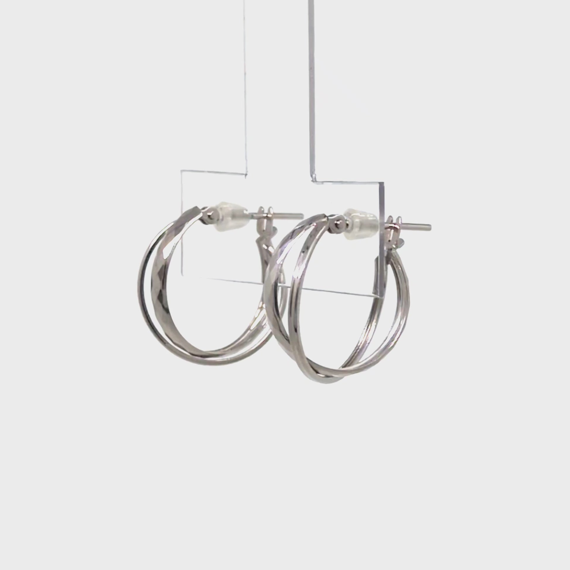 14K/10K Mixed Cut Double Hoop Earrings (White Gold) - Product Video